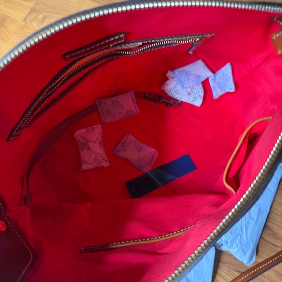 Dooney & Bourke Celeste Satchel Bag Tan Brown Caramel Embossed Ostrich Leather - Picture 3 of 15